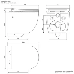 Wand-WC Hänge Toilette aus Keramik 54 cm lang Spülrandlos mit Bidet, Nanoversiegelung & Softclose Luxebath
