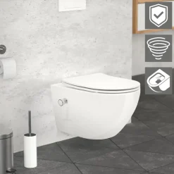 Wand-WC Hänge Toilette aus Keramik 54 cm lang Spülrandlos mit Bidet, Nanoversiegelung & Softclose Luxebath