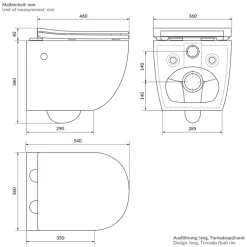 Wand-WC Hänge Toilette aus Keramik 54 cm lang Spülrandlos mit Bidet, Nanoversiegelung & Softclose Luxebath
