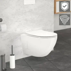 Wand-WC Hänge Toilette aus Keramik 54 cm lang Spülrandlos mit Nanoversiegelung & Softclose Luxebath