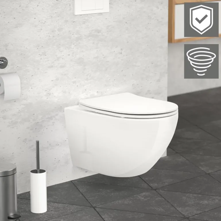 Wand-WC Hänge Toilette aus Keramik 54 cm lang Spülrandlos mit Nanoversiegelung & Softclose Luxebath