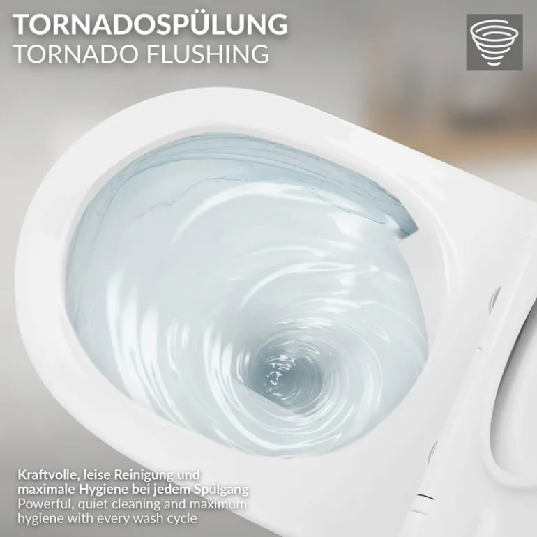 Wand-WC Hänge Toilette aus Keramik 54 cm lang Spülrandlos mit Nanoversiegelung & Softclose Luxebath