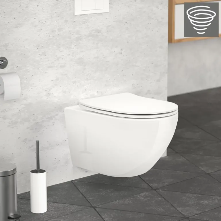 Wand-WC Hänge Toilette aus Keramik 54 cm lang Spülrandlos mit Softclose Luxebath
