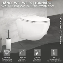 Wand-WC Hänge Toilette aus Keramik 54 cm lang Spülrandlos mit Softclose Luxebath