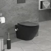 Wand-WC Hänge Toilette aus Keramik Matt Schwarz 49 cm lang Spülrandlos mit Bidet & Softclose Luxebath
