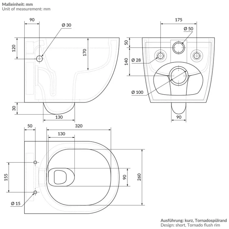 Wand-WC Hänge Toilette aus Keramik Matt Schwarz 49 cm lang Spülrandlos mit Bidet & Softclose Luxebath