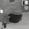 Wand-WC Hänge Toilette aus Keramik Matt Schwarz 49 cm lang Spülrandlos mit Bidet, Nanoversiegelung & Softclose Luxebath