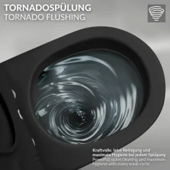 Wand-WC Hänge Toilette aus Keramik Matt Schwarz 49 cm lang Spülrandlos mit Bidet, Nanoversiegelung & Softclose Luxebath