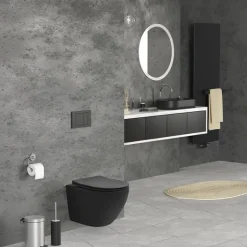 Wand-WC Hänge Toilette aus Keramik Matt Schwarz 49 cm lang Spülrandlos mit Nanoversiegelung & Softclose Luxebath
