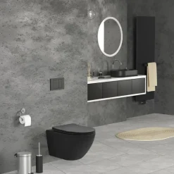 Wand-WC Hänge Toilette aus Keramik Matt Schwarz 54 cm lang Spülrandlos mit Nanoversiegelung & Softclose Luxebath