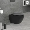 Wand-WC Hänge Toilette aus Keramik Matt Schwarz 54 cm lang Spülrandlos mit Nanoversiegelung & Softclose Luxebath