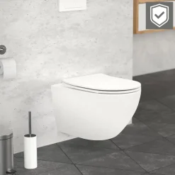Wand-WC Hänge Toilette aus Keramik Matt Weiß 54 cm lang Spülrandlos mit Nanoversiegelung & Softclose Luxebath