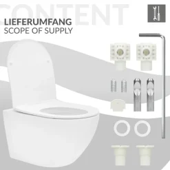 Wand-WC Hänge Toilette aus Keramik Matt Weiß 54 cm lang Spülrandlos mit Nanoversiegelung & Softclose Luxebath