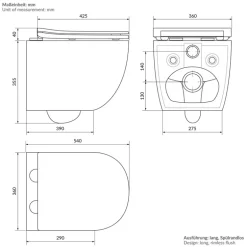 Wand-WC Hänge Toilette aus Keramik Matt Weiß 54 cm lang Spülrandlos mit Nanoversiegelung & Softclose Luxebath