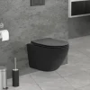 Wand-WC Hänge Toilette aus Keramik Schwarz matt 49cm lang Spülrandlos mit Nanoversiegelung & Softclose LuxeBath