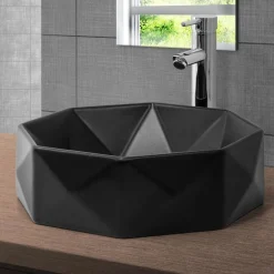Waschbecken Diamantform ohne Überlauf Ø 42x13,5 cm Schwarz aus Keramik ML-Design