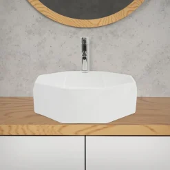 Waschbecken Diamantform ohne Überlauf Ø 42x13,5 cm Weiß aus Keramik ML-Design