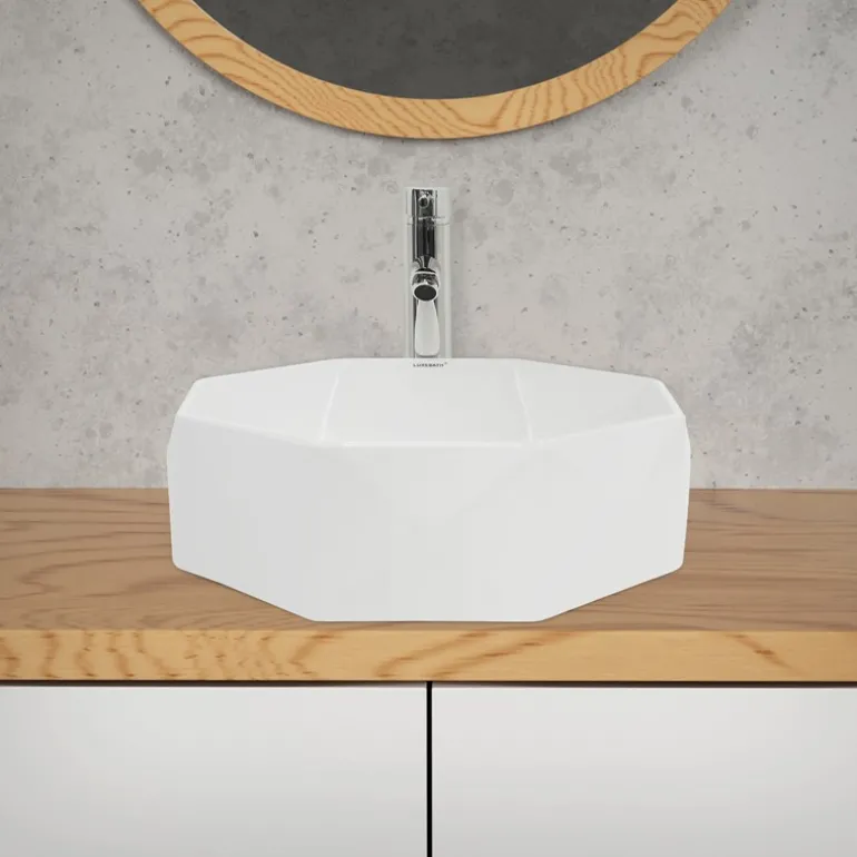 Waschbecken Diamantform ohne Überlauf Ø 42x13,5 cm Weiß aus Keramik ML-Design