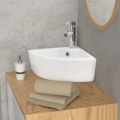 Waschbecken Dreieckig mit Überlauf 46x33x13 cm Weiß aus Keramik ML-Design