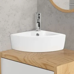 Waschbecken Dreieckig mit Überlauf 46x33x13 cm Weiß aus Keramik ML-Design
