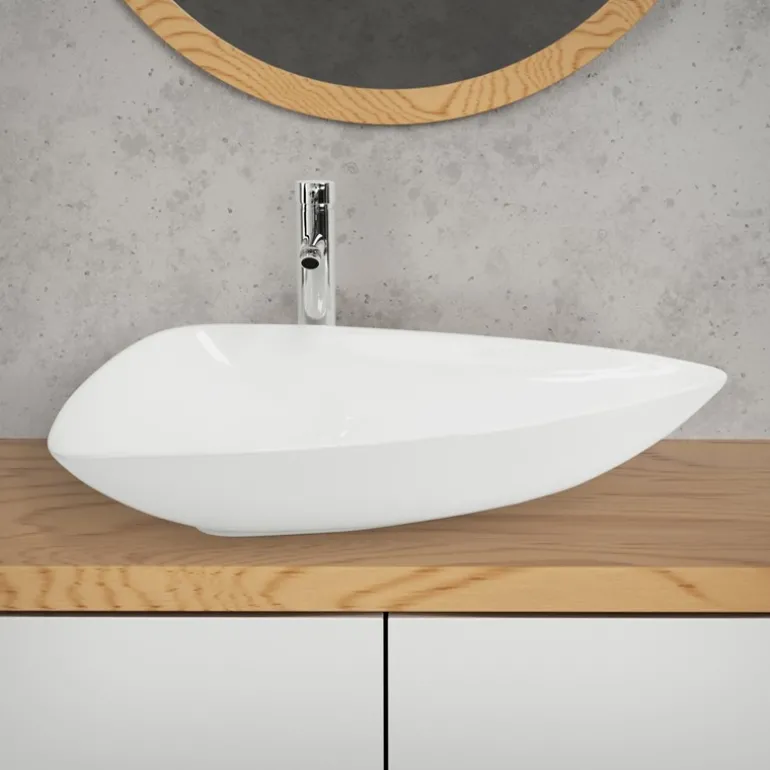 Waschbecken Dreieckig ohne Überlauf 69x46x13 cm Weiß aus Keramik ML-Design