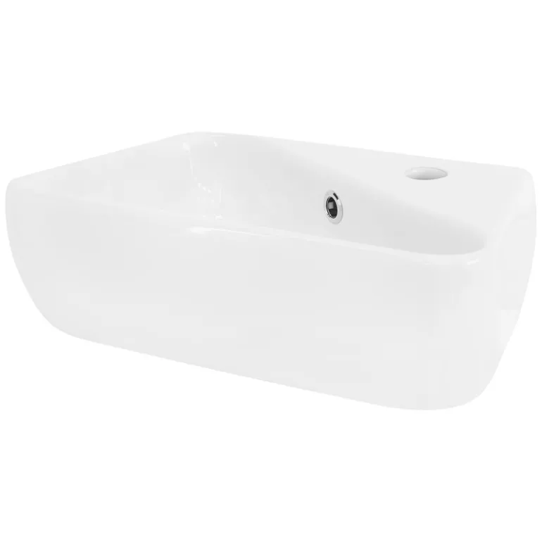 Waschbecken Eckigform mit Überlauf 45x27x13 cm Weiß aus Keramik ML-Design