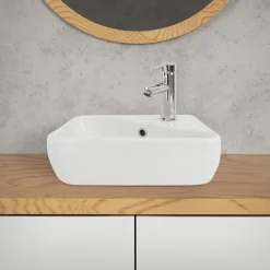Waschbecken Eckigform mit Überlauf 45x27x13 cm Weiß aus Keramik ML-Design