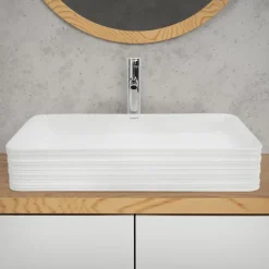 Waschbecken Eckigform ohne Überlauf 68x38x12 cm Weiß aus Keramik ML-Design