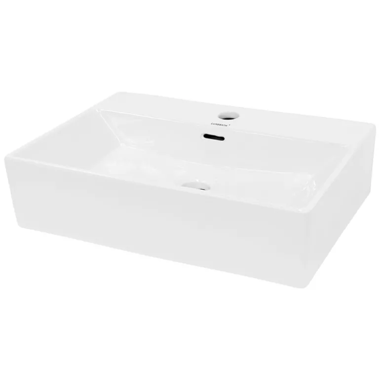 Waschbecken Eckig mit Überlauf 515x360x130 mm Weiß aus Keramik