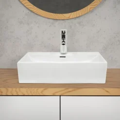 Waschbecken Eckig mit Überlauf 515x360x130 mm Weiß aus Keramik