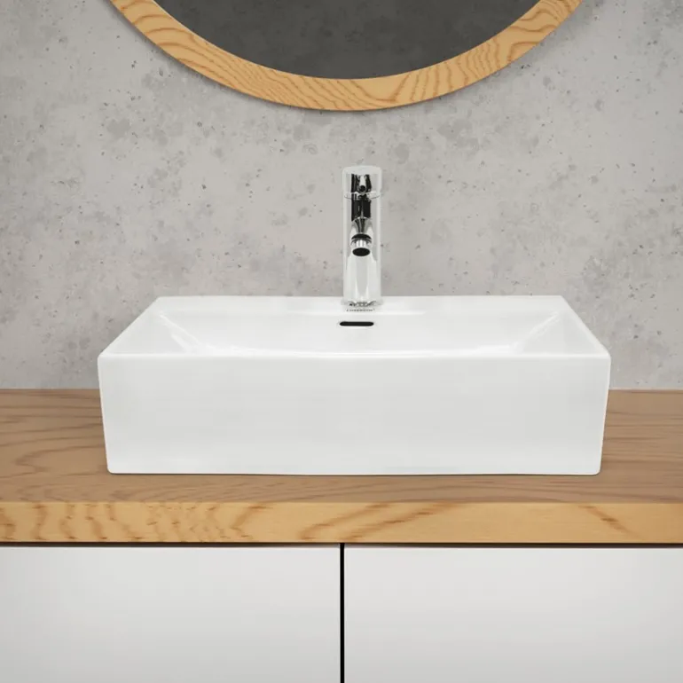 Waschbecken Eckig mit Überlauf 515x360x130 mm Weiß aus Keramik