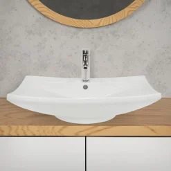 Waschbecken Eckig mit Überlauf 60,5x46x16,5 cm Weiß aus Keramik