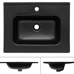 Waschbecken Eckig mit Überlauf 61x46x16,5 cm Schwarz aus Keramik ML-Design
