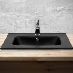 Waschbecken Eckig mit Überlauf 61x46x16,5 cm Schwarz aus Keramik ML-Design