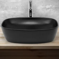 Waschbecken Eckig ohne Überlauf 50,5x38,5x14 cm Schwarz aus Keramik ML-Design