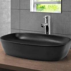 Waschbecken Eckig ohne Überlauf 60,5x38,5x14 cm Schwarz aus Keramik ML-Design