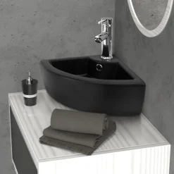 Waschbecken inkl. Ablaufagarnitur mit Überlauf 46x33x13 cm Schwarz aus Keramik ML-Design