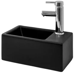 Waschbecken inkl. Ablaufgarnitur Schwarz ohne Überlauf 35,5x20,5x12,5 cm Schwarz aus Keramik ML-Design