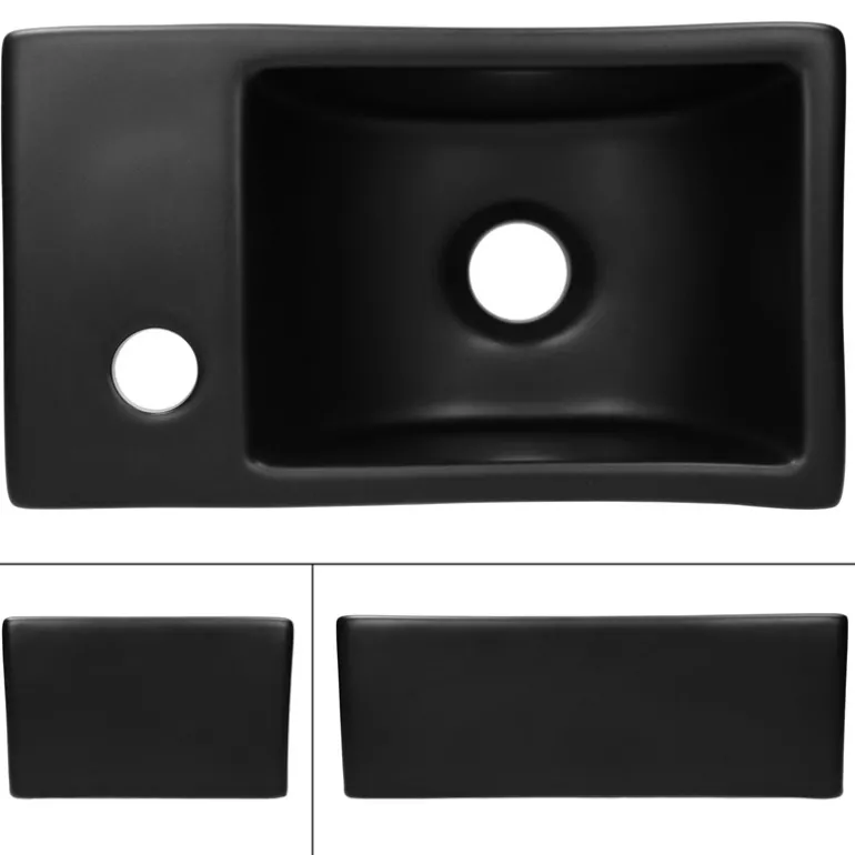 Waschbecken inkl. Ablaufgarnitur Schwarz ohne Überlauf 35,5x20,5x12,5 cm Schwarz aus Keramik ML-Design