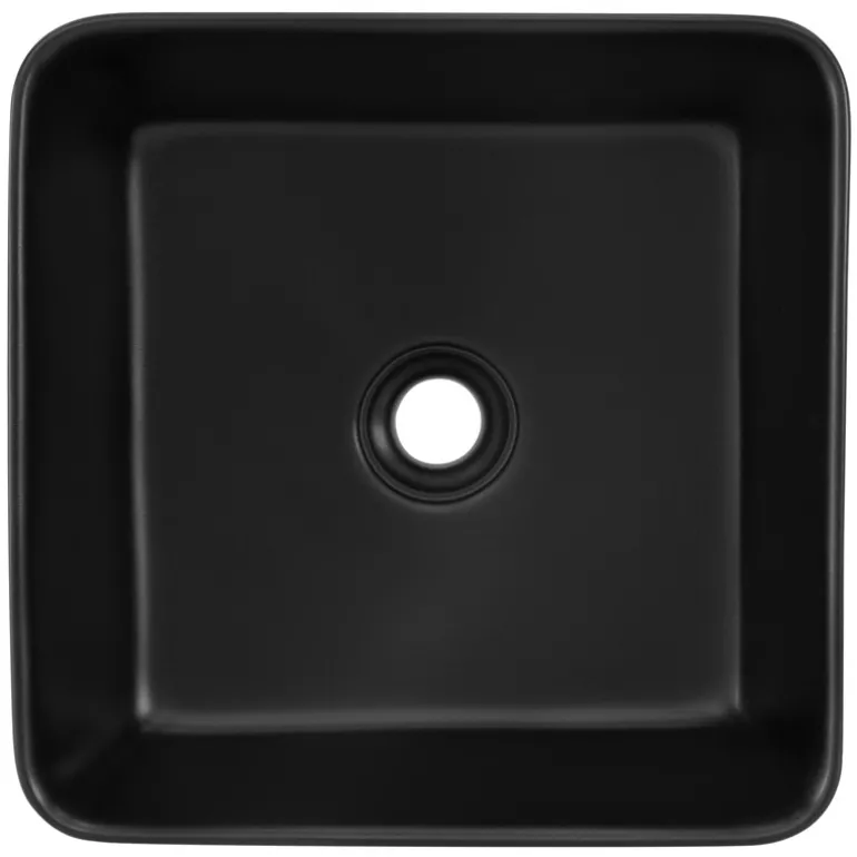 Waschbecken inkl. Ablaufgarnitur Schwarz ohne Überlauf 39x39x15 cm Schwarz aus Keramik ML-Design