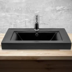 Waschbecken inkl. Ablaufgarnitur mit Überlauf 61x46,5x15,5 mm Schwarz matt aus Keramik ML-Design