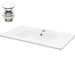 Waschbecken inkl. Ablaufgarnitur mit Überlauf 71x46,5x17,5 cm Weiß aus Keramik LuxeBath