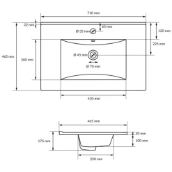 Waschbecken inkl. Ablaufgarnitur mit Überlauf 71x46,5x17,5 mm Weiß aus Keramik LuxeBath