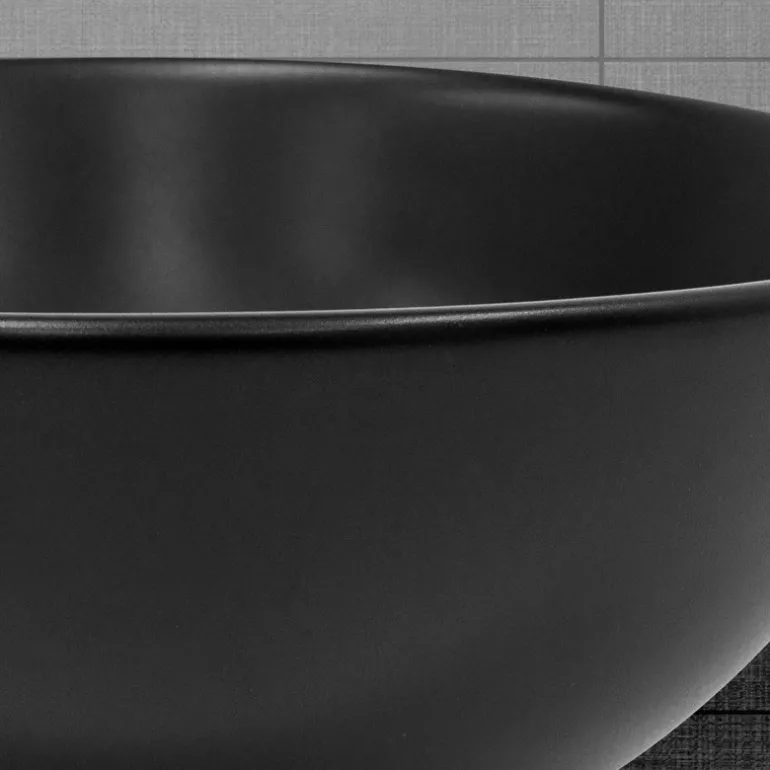 Waschbecken inkl. Ablaufgarnitur Ø 42x17 cm Schwarz matt aus Keramik ML-Design