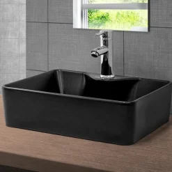 Waschbecken inkl. Ablaufgarnitur ohne Überlauf 49x36,5x14 cm Schwarz aus Keramik ML-Design