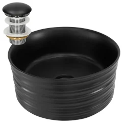 Waschbecken inkl. Ablaufgarnitur Schwarz ohne Überlauf Ø 41x18 cm Schwarz aus Keramik ML-Design