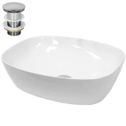 Waschbecken inkl. Ablaufgarnitur ohne Überlauf 50,5x38,5x13,5 cm Weiß aus Keramik LuxeBath