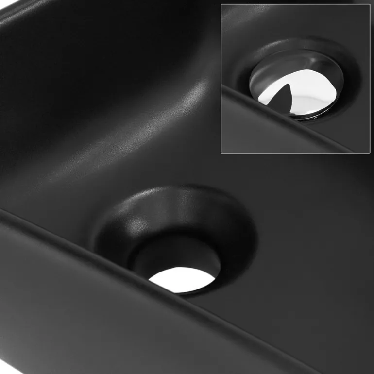 Waschbecken inkl. Ablaufgarnitur Silber mit Überlauf 45x27x13 cm Schwarz aus Keramik ML-Design