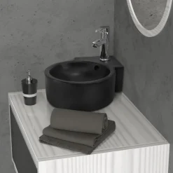 Waschbecken inkl. Ablaufgarnitur Silber mit Überlauf 45x36x13 cm Schwarz aus Keramik ML-Design