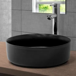 Waschbecken inkl. Ablaufgarnitur ohne Überlauf Ø 36x12 cm Schwarz aus Keramik ML-Design